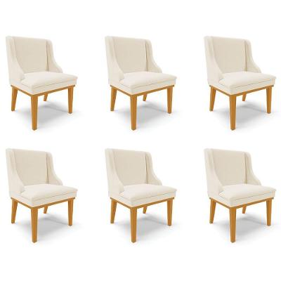 Kit 6 Cadeiras Decorativas Sala De Jantar Base Fixa De Madeira Firenze Linho Bege/castanho G19