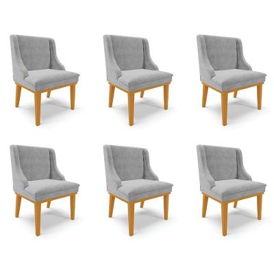 Kit 6 Cadeiras Decorativas Sala De Jantar Base Fixa De Madeira Firenze Suede Cinza/castanho G19