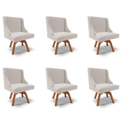 Kit 6 Cadeiras Decorativas Sala De Jantar Base Giratória De Madeira Firenze Veludo Cinza/natural G19