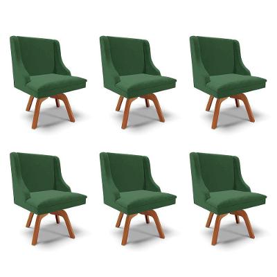Kit 6 Cadeiras Decorativas Sala De Jantar Base Giratória De Madeira Firenze Veludo Verde/natural G19