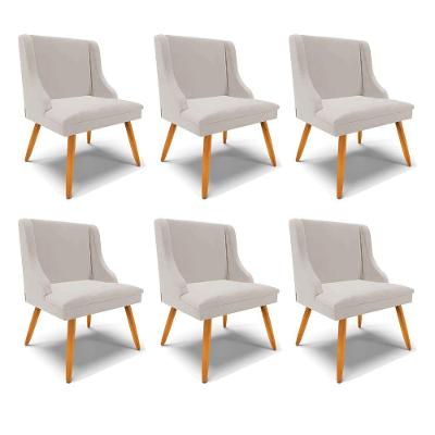 Kit 6 Cadeiras Decorativas Sala De Jantar Pés Palito De Madeira Firenze Veludo Cinza/natural G19 - Gran Belo