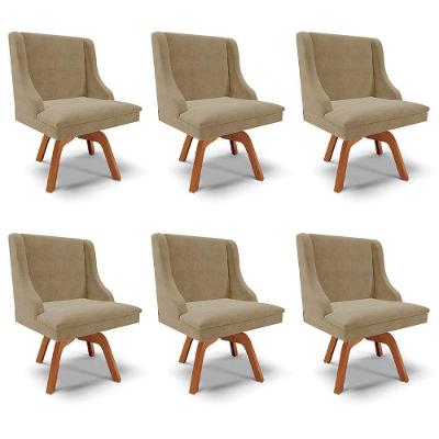 Kit 6 Cadeiras Decorativas Sala De Jantar Base Giratória De Madeira Firenze Suede Nude/natural G19