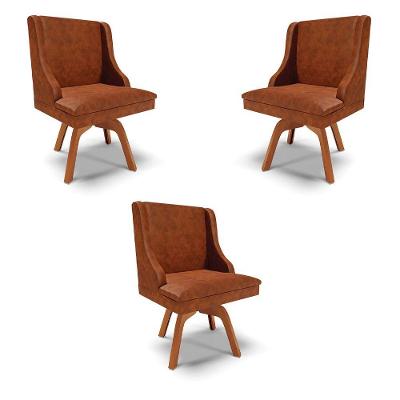 Kit 3 Cadeiras Decorativas Sala De Jantar Base Giratória De Madeira Firenze Pu Nozes/natural G19 - Gran Belo