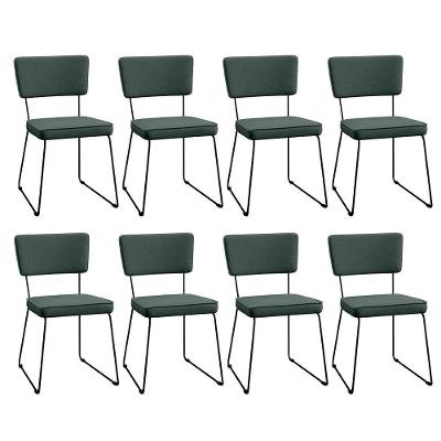 Kit 08 Cadeiras Estofada Para Sala Base Em Aço Verde Musgo