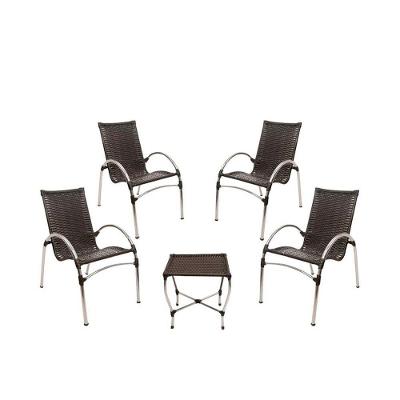 4 Cadeiras Giovana Com Mesa De Centro Em Alumínio Para Jardim, área, Piscina Trama Original Preto