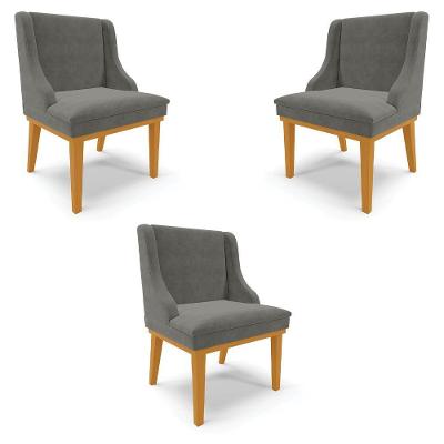 Kit 3 Cadeiras Decorativas Sala De Jantar Base Fixa De Madeira Firenze Suede Grafite/castanho G19