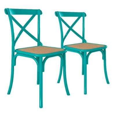 Kit 2 Cadeiras Jantar Azul Turquesa Assento Bege Aço Azul