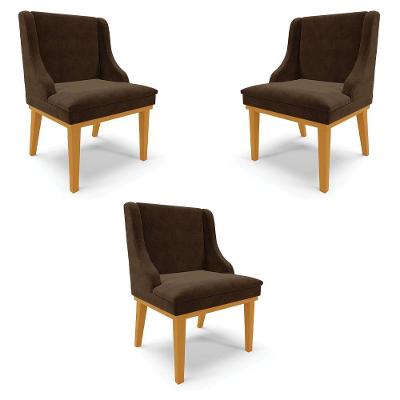 Kit 3 Cadeiras Decorativas Sala De Jantar Base Fixa De Madeira Firenze Suede Marrom/castanho G19