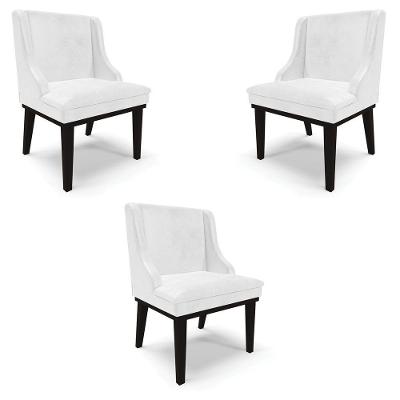Kit 3 Cadeiras Decorativas Sala De Jantar Base Fixa De Madeira Firenze Pu Branco Brilho/preto G19