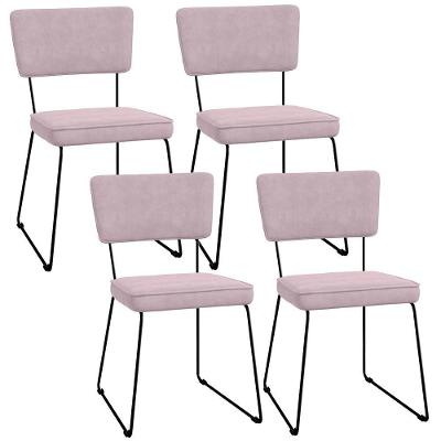 Kit 04 Cadeiras De Jantar Allana L02 Suede Rosê