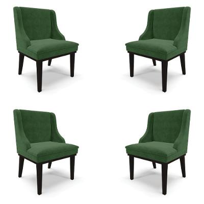 Kit 4 Cadeiras Decorativas Sala De Jantar Base Fixa De Madeira Firenze Suede Verde Esmeralda/preto