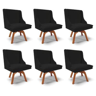 Kit 6 Cadeiras Decorativas Sala De Jantar Base Giratória De Madeira Firenze Linho Preto/natural G19