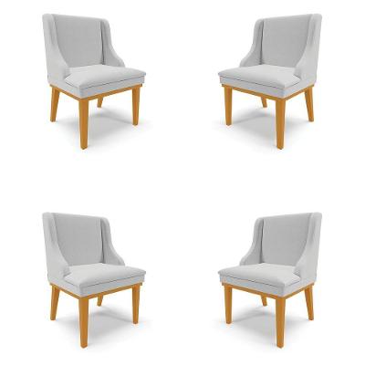 Kit 4 Cadeiras Decorativas Sala De Jantar Base Fixa De Madeira Firenze Linho Cinza/castanho G19
