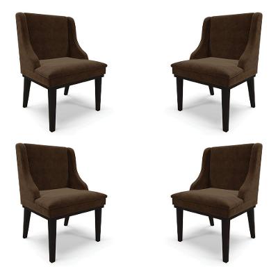 Kit 4 Cadeiras Decorativas Sala De Jantar Base Fixa De Madeira Firenze Suede Marrom/preto G19