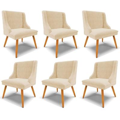 Kit 6 Cadeiras Decorativas Sala De Jantar Pés Palito De Madeira Firenze Suede Bege/natural G19