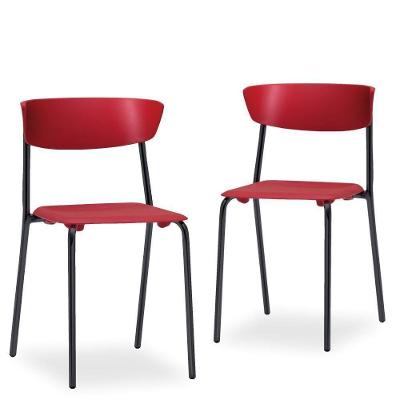 Kit 02 Cadeiras Fixa Base Preta Empilhável Bit F02 Vermelho