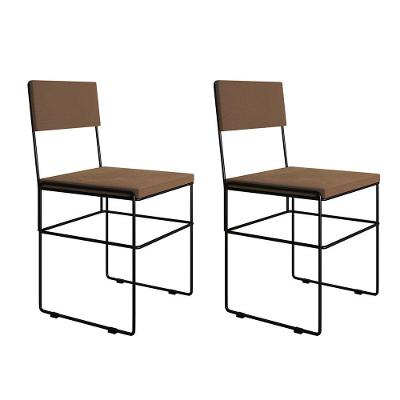 Kit 2 Cadeiras De Jantar Estofadas Marrom Aço Preto