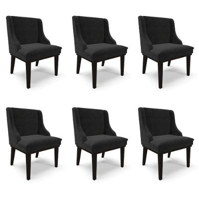 Kit 6 Cadeiras Decorativas Sala De Jantar Base Fixa De Madeira Firenze Suede Preto G19 - Gran Belo