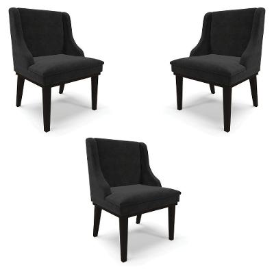 Kit 3 Cadeiras Decorativas Sala De Jantar Base Fixa De Madeira Firenze Suede Preto G19 - Gran Belo