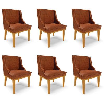 Kit 6 Cadeiras Decorativas Sala De Jantar Base Fixa De Madeira Firenze Pu Nozes/castanho G19
