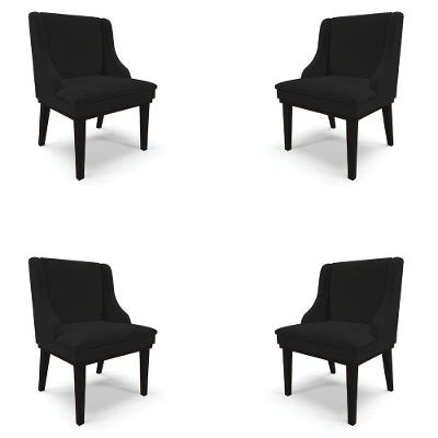 Kit 4 Cadeiras Decorativas Sala De Jantar Base Fixa De Madeira Firenze Linho Preto G19 - Gran Belo