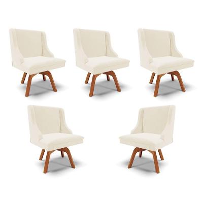 Kit 5 Cadeiras Decorativas Sala De Jantar Base Giratória De Madeira Firenze Veludo Bege/natural G19