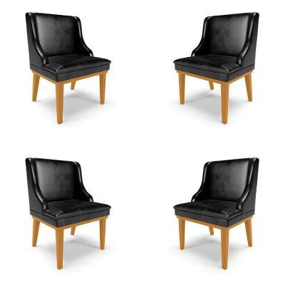 Kit 4 Cadeiras Decorativas Sala De Jantar Base Fixa De Madeira Firenze Pu Preto Brilho/castanho G19