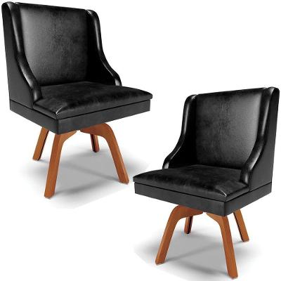 Kit 2 Cadeiras Decorativas Sala De Jantar Base Giratória De Madeira Firenze Pu Preto Brilho/natural