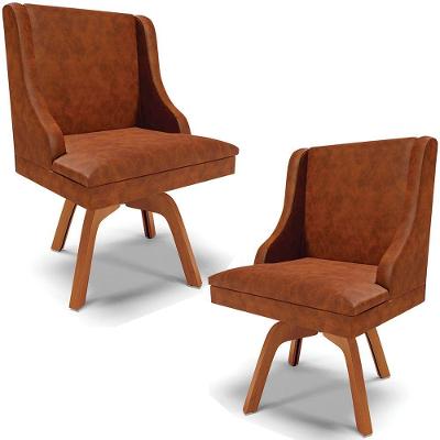 Kit 2 Cadeiras Decorativas Sala De Jantar Base Giratória De Madeira Firenze Pu Nozes/natural G19
