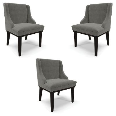 Kit 3 Cadeiras Decorativas Sala De Jantar Base Fixa De Madeira Firenze Suede Grafite/preto G19