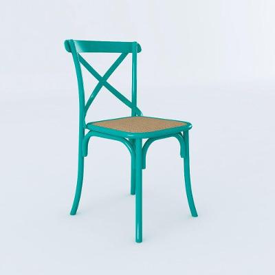 Cadeira Jantar Azul Turquesa Assento Corano Bege Aço Azul