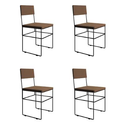 Kit 4 Cadeiras De Jantar Estofadas Marrom Aço Preto