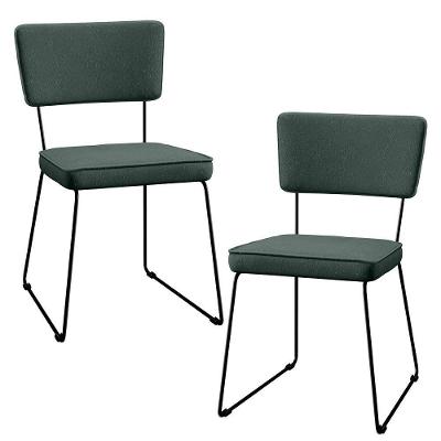 Kit 02 Cadeiras Estofada Para Sala Base Em Aço Verde Musgo