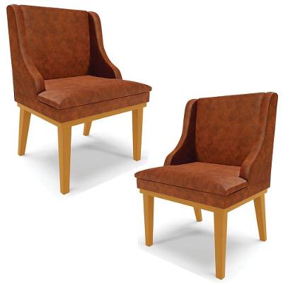Kit 2 Cadeiras Decorativas Sala De Jantar Base Fixa De Madeira Firenze Pu Nozes/castanho G19