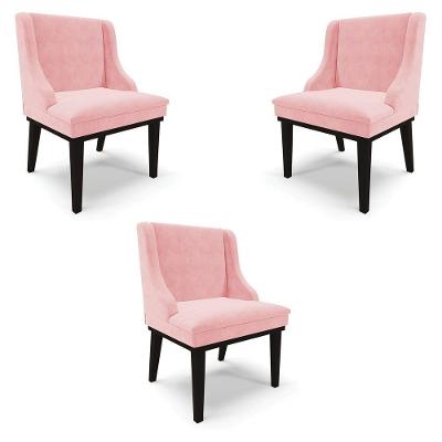 Kit 3 Cadeiras Decorativas Sala De Jantar Base Fixa De Madeira Firenze Suede Rosa Bebê/preto G19