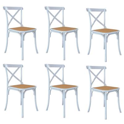 Kit 6 Cadeiras Jantar Cross Branca Assento Bege Aço Branco
