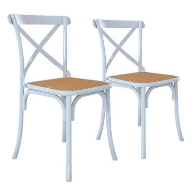 Kit 2 Cadeiras Jantar Cross Branca Assento Bege Aço Branco