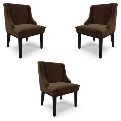 Kit 3 Cadeiras Decorativas Sala De Jantar Base Fixa De Madeira Firenze Suede Marrom/preto G19 - Gran Belo