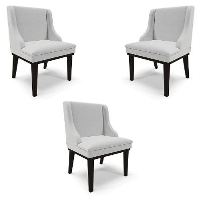 Kit 3 Cadeiras Decorativas Sala De Jantar Base Fixa De Madeira Firenze Linho Cinza/preto G19