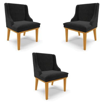 Kit 3 Cadeiras Decorativas Sala De Jantar Base Fixa De Madeira Firenze Suede Preto/castanho G19