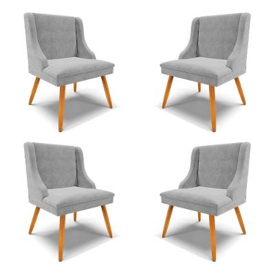 Kit 4 Cadeiras Decorativas Sala De Jantar Pés Palito De Madeira Firenze Suede Cinza/natural G19