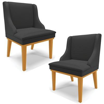 Kit 2 Cadeiras Decorativas Sala De Jantar Base Fixa De Madeira Firenze Pu Preto Fosco/castanho G19