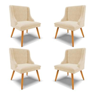 Kit 4 Cadeiras Decorativas Sala De Jantar Pés Palito De Madeira Firenze Suede Bege/natural G19