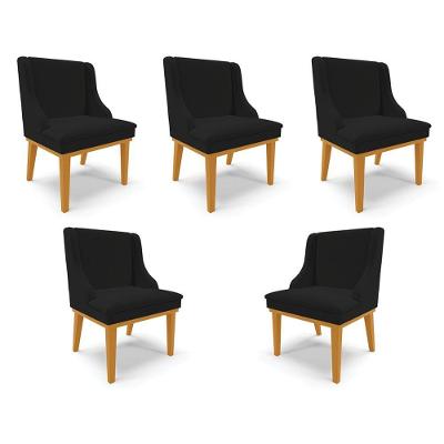 Kit 5 Cadeiras Decorativas Sala De Jantar Base Fixa De Madeira Firenze Linho Preto/castanho G19
