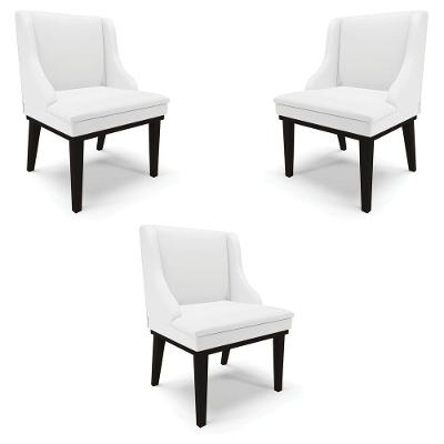 Kit 3 Cadeiras Decorativas Sala De Jantar Base Fixa De Madeira Firenze Pu Branco Fosco/preto G19