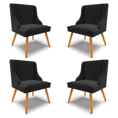 Kit 4 Cadeiras Decorativas Sala De Jantar Pés Palito De Madeira Firenze Suede Preto/natural G19