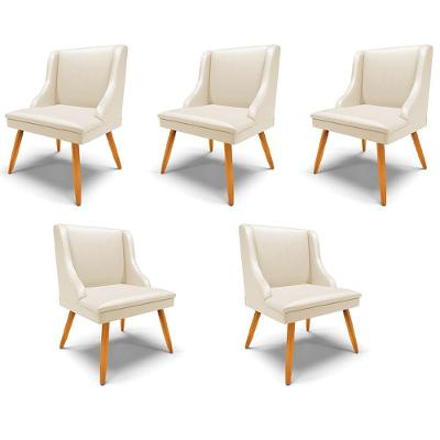 Kit 5 Cadeiras Decorativas Sala De Jantar Pés Palito De Madeira Firenze Pu Bege/natural G19