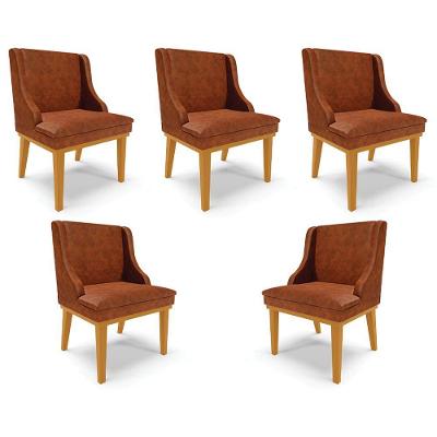 Kit 5 Cadeiras Decorativas Sala De Jantar Base Fixa De Madeira Firenze Pu Nozes/castanho G19