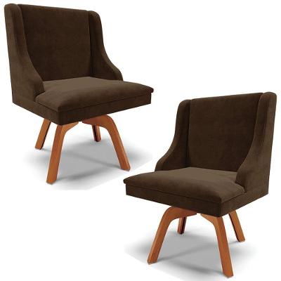 Kit 2 Cadeiras Decorativas Sala De Jantar Base Giratória De Madeira Firenze Suede Marrom/natural G19