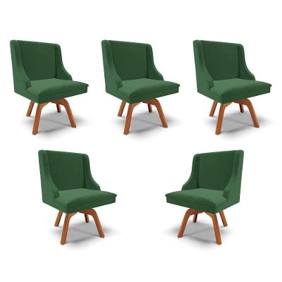 Kit 5 Cadeiras Decorativas Sala De Jantar Base Giratória De Madeira Firenze Veludo Verde/natural G19 - Gran Belo
